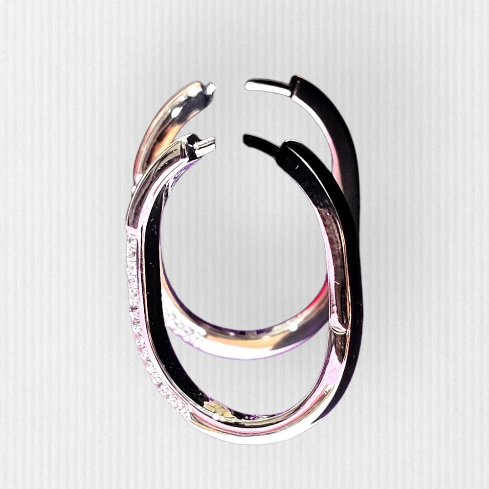 NWT Nordstrom Platinum Oval Hoop Earrings w/ Cubic Zirconia Women's Jewelry - Picture 3 of 5
